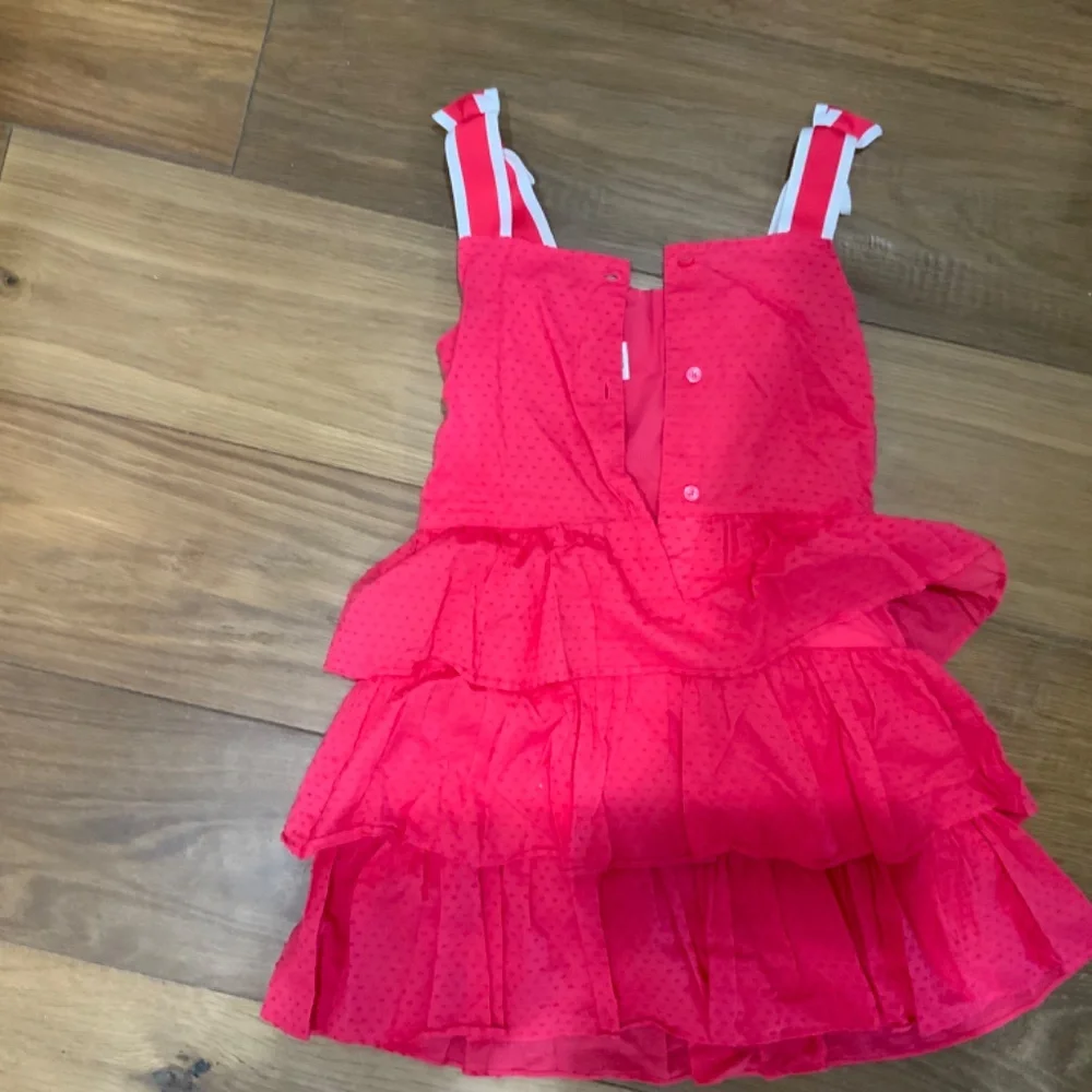 Hot Pink Tiered Dress with Bows on Each Shoulder Size 7